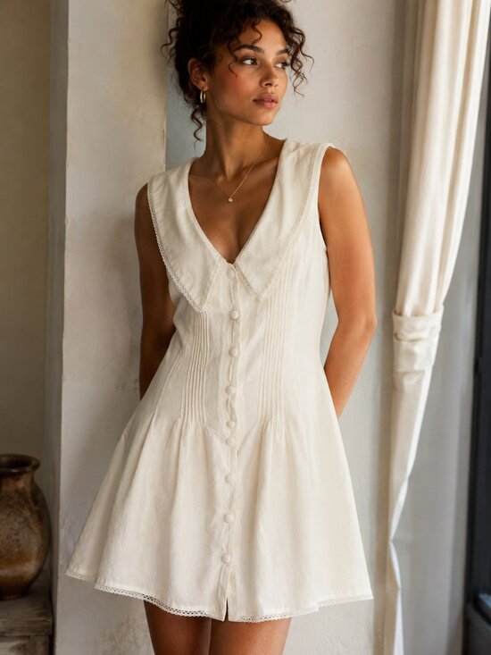 Wayf Dresses & Skirts - WAYF Poppy Cotton Mini Dress Peter Pan Collar White Size S
